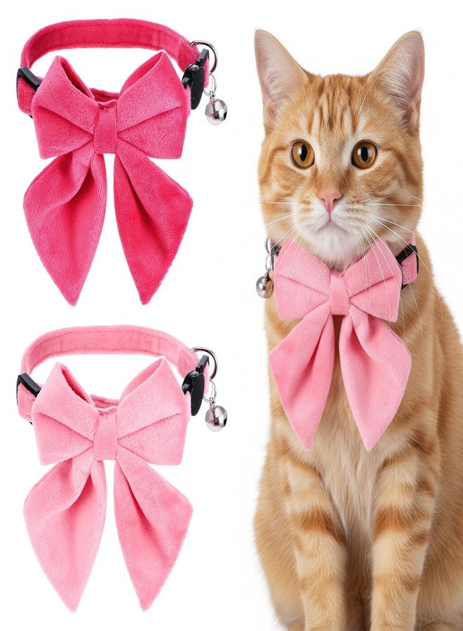 HaiFafafaing 2 Pcs Pink Cat Collar with Bow Bells Breakaway Cat Bowtie Collar with Bell Safety Buckle Cats Collars for Girl Cats Adjustable Soft Cute Kitten Collars for Kitten - Image 1